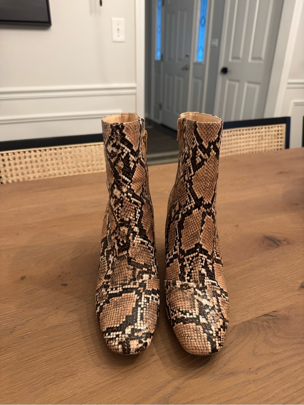 Women's Tan Snake-Print Ankle Boots